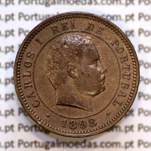 Portugal, 5 Reis 1898 bronze coin of King Carlos I, (VF), World Coins Portugal KM 530