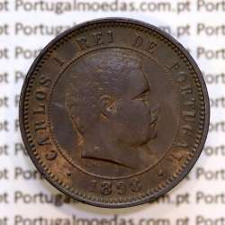 Portugal, 5 Reis 1898 bronze coin of King Carlos I, (VF), World Coins Portugal KM 530