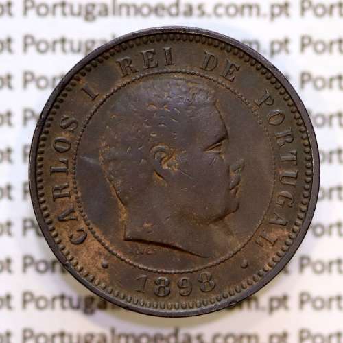 Portugal, 5 Reis 1898 bronze coin of King Carlos I, (VF), World Coins Portugal KM 530