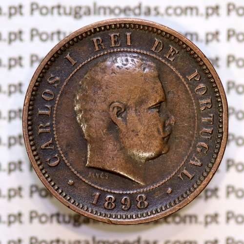 Portugal, 5 Reis 1898 bronze coin of King Carlos I, (VF), World Coins Portugal KM 530