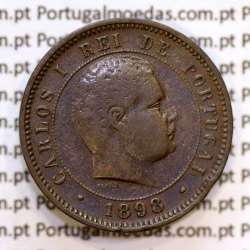 Portugal, 5 Reis 1898 bronze coin of King Carlos I, (VF), World Coins Portugal KM 530