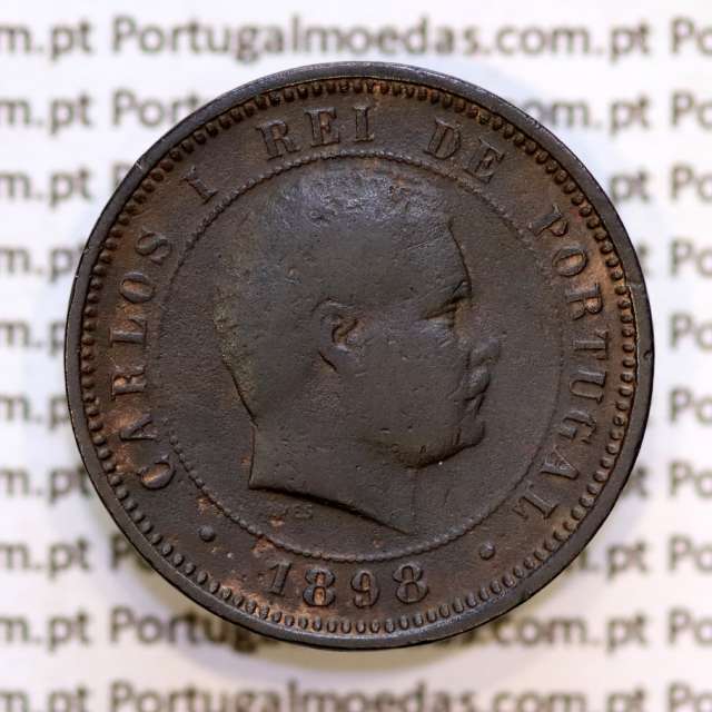 Portugal, 5 Reis 1898 bronze coin of King Carlos I, (VF-), World Coins Portugal KM 530