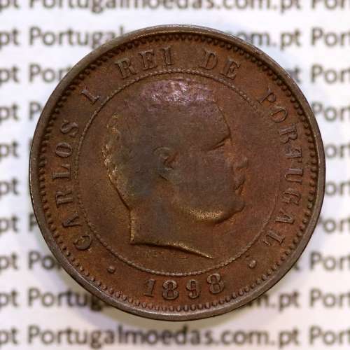 Portugal, 5 Reis 1898 bronze coin of King Carlos I, (VF), World Coins Portugal KM 530