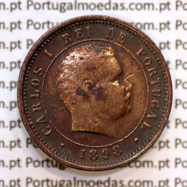 5 réis 1898 bronze D. Carlos I, (MBC), World Coins Portugal KM 530