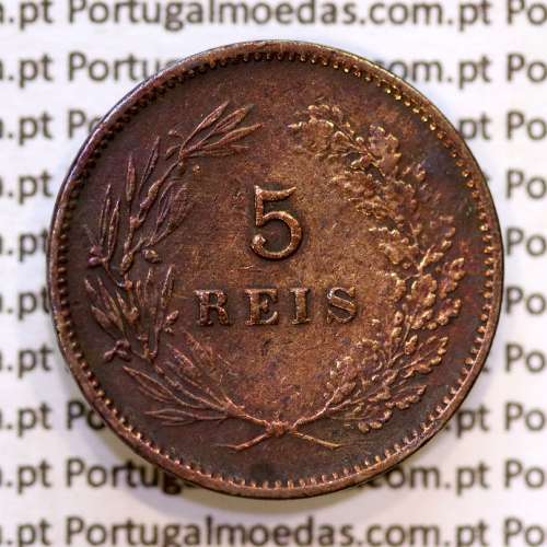 Portugal, 5 Reis 1898 bronze coin of King Carlos I, (VF), World Coins Portugal KM 530