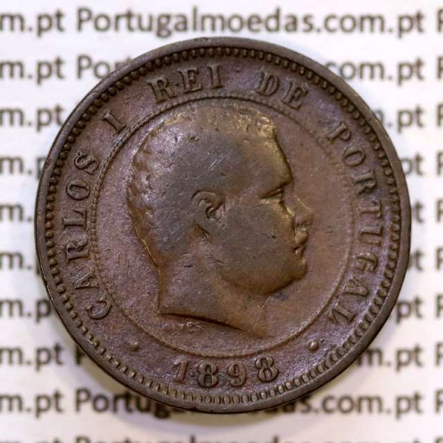 Portugal, 5 Reis 1898 bronze coin of King Carlos I, (VF), World Coins Portugal KM 530