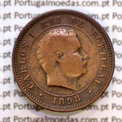 Portugal, 5 Reis 1898 bronze coin of King Carlos I, (VF), World Coins Portugal KM 530