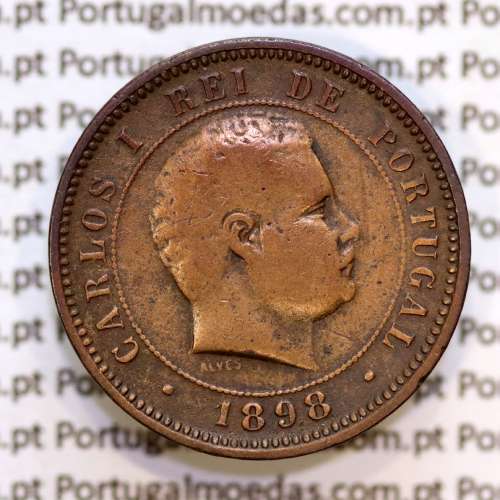 5 réis 1898 bronze D. Carlos I, (MBC), World Coins Portugal KM 530