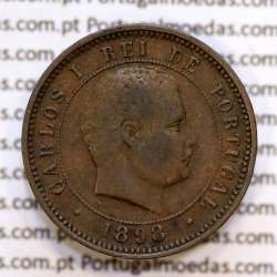 Portugal, 5 Reis 1898 bronze coin of King Carlos I, (VF), World Coins Portugal KM 530