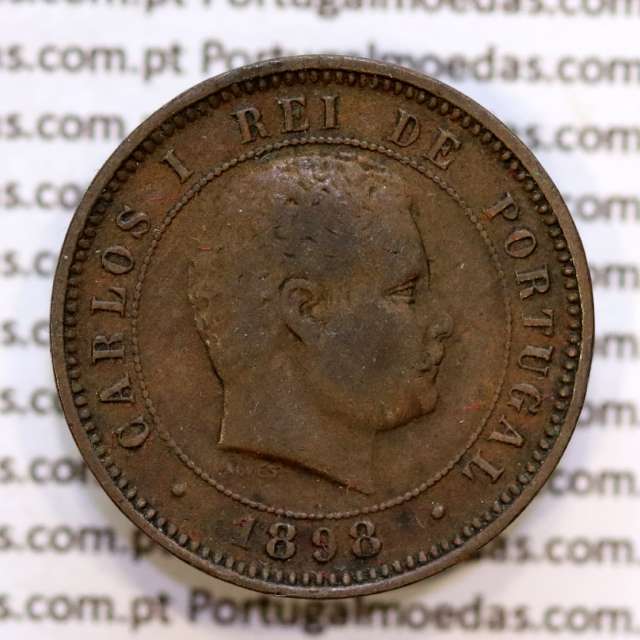 Portugal, 5 Reis 1898 bronze coin of King Carlos I, (VF), World Coins Portugal KM 530