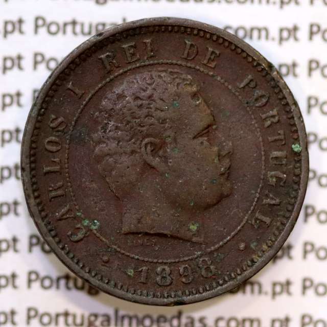 5 réis 1898 bronze D. Carlos I, (MBC), World Coins Portugal KM 530