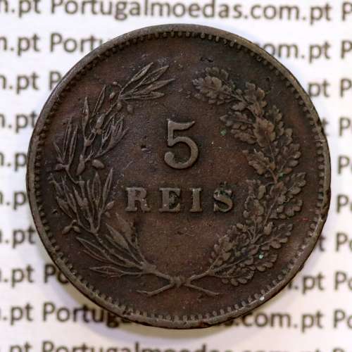 Portugal, 5 Reis 1898 bronze coin of King Carlos I, (VF), World Coins Portugal KM 530