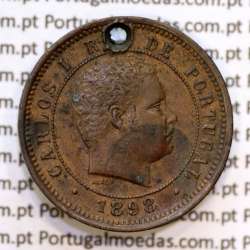 Portugal, 5 Reis 1898 bronze coin of King Carlos I, (F), World Coins Portugal KM 530