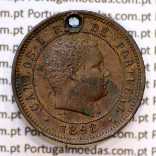 Portugal, 5 Reis 1898 bronze coin of King Carlos I, (F), World Coins Portugal KM 530