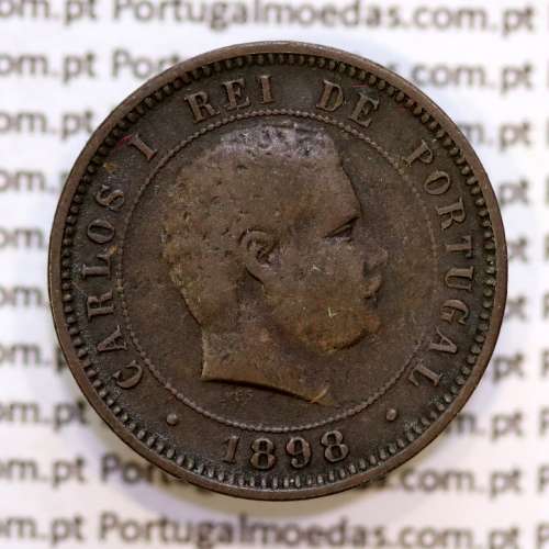 Portugal, 5 Reis 1898 bronze coin of King Carlos I, (VF), World Coins Portugal KM 530