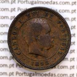 Portugal, 5 Reis 1898 bronze coin of King Carlos I, (VF-), World Coins Portugal KM 530