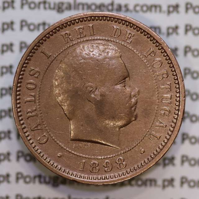 Portugal, 5 Reis 1898 bronze coin of King Carlos I, (VF-), World Coins Portugal KM 530