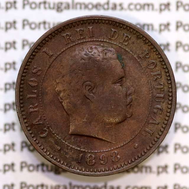 Portugal, 5 Reis 1898 bronze coin of King Carlos I, (VF), World Coins Portugal KM 530