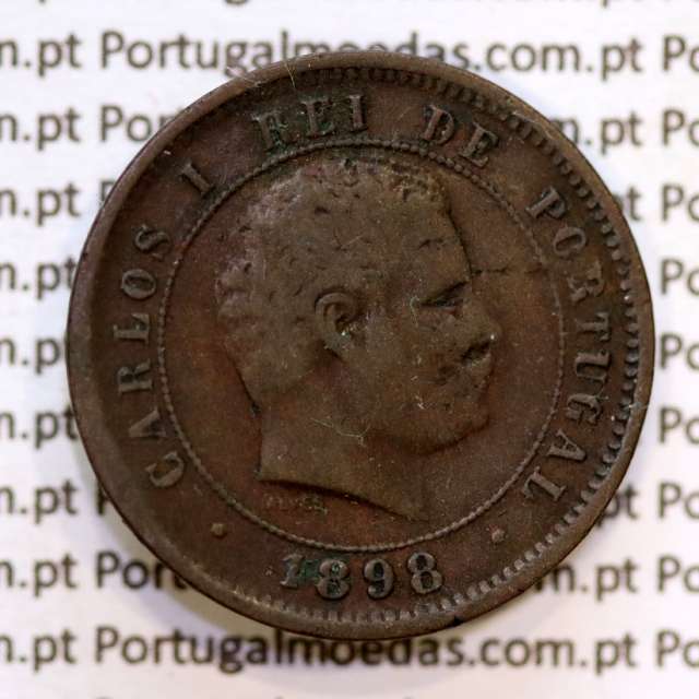 Portugal, 5 Reis 1898 bronze coin of King Carlos I, (F), World Coins Portugal KM 530