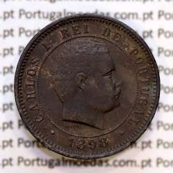 Portugal, 5 Reis 1898 bronze coin of King Carlos I, (VF-), World Coins Portugal KM 530
