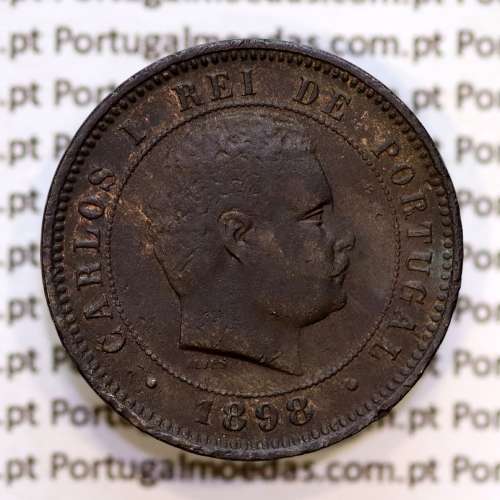 Portugal, 5 Reis 1898 bronze coin of King Carlos I, (VF-), World Coins Portugal KM 530