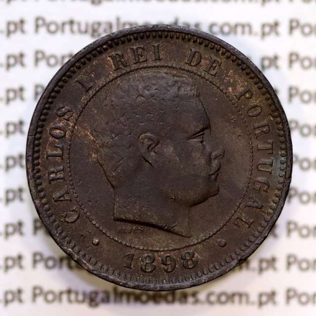 Portugal, 5 Reis 1898 bronze coin of King Carlos I, (VF-), World Coins Portugal KM 530