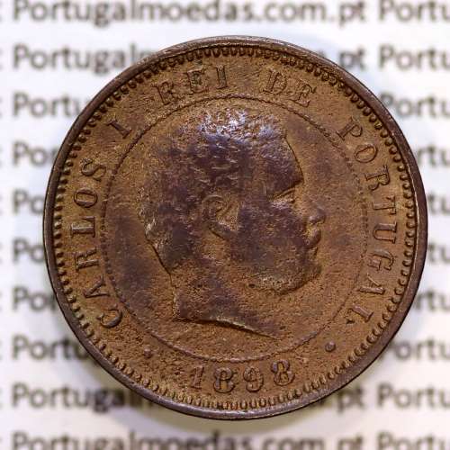 Portugal, 5 Reis 1898 bronze coin of King Carlos I, (F), World Coins Portugal KM 530