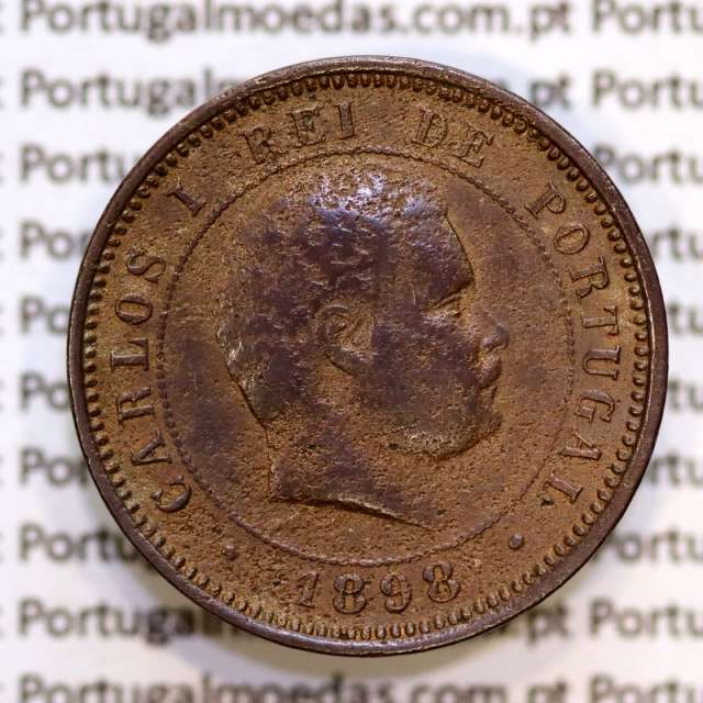 Portugal, 5 Reis 1898 bronze coin of King Carlos I, (F), World Coins Portugal KM 530