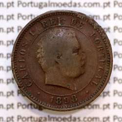Portugal, 5 Reis 1898 bronze coin of King Carlos I, (F), World Coins Portugal KM 530