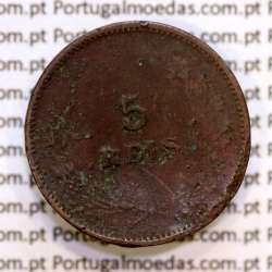 Portugal, 5 Reis 1898 bronze coin of King Carlos I, (F), World Coins Portugal KM 530