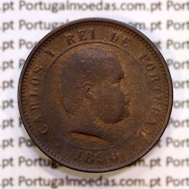 Portugal, 5 Reis 1898 bronze coin of King Carlos I, (F-), World Coins Portugal KM 530
