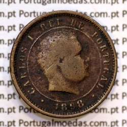 Portugal, 5 Reis 1898 bronze coin of King Carlos I, (F), World Coins Portugal KM 530