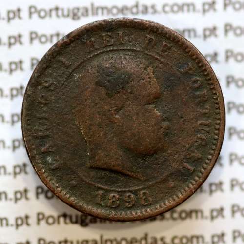Portugal, 5 Reis 1898 bronze coin of King Carlos I, (F-/G), World Coins Portugal KM 530