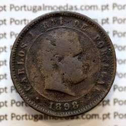Portugal, 5 Reis 1898 bronze coin of King Carlos I, (F-), World Coins Portugal KM 530