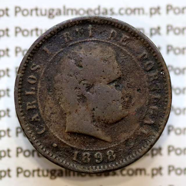 Portugal, 5 Reis 1898 bronze coin of King Carlos I, (F-), World Coins Portugal KM 530