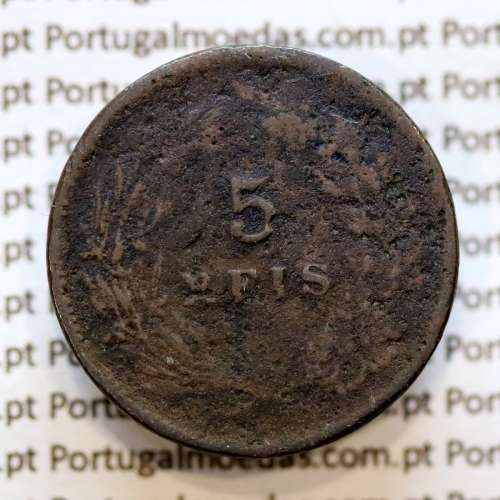 Portugal, 5 Reis 1898 bronze coin of King Carlos I, (F-), World Coins Portugal KM 530