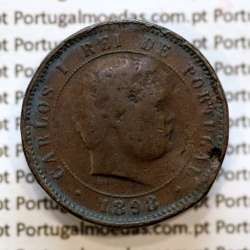 Portugal, 5 Reis 1898 bronze coin of King Carlos I, (F-), World Coins Portugal KM 530
