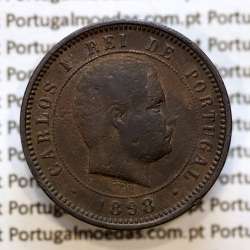 Portugal, 5 Reis 1898 bronze coin of King Carlos I, (F), World Coins Portugal KM 530