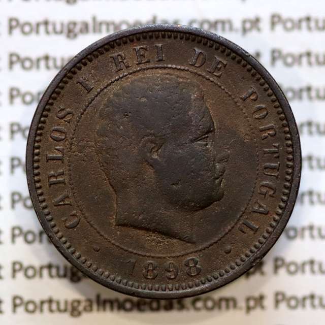 Portugal, 5 Reis 1898 bronze coin of King Carlos I, (F), World Coins Portugal KM 530