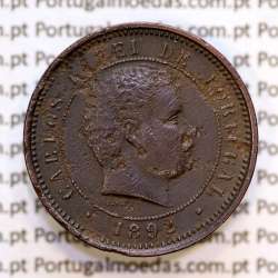 5 réis 1892 bronze D. Carlos I, (BC-), World Coins Portugal KM 530