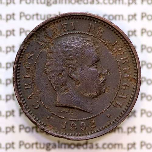 5 réis 1892 bronze D. Carlos I, (BC-), World Coins Portugal KM 530