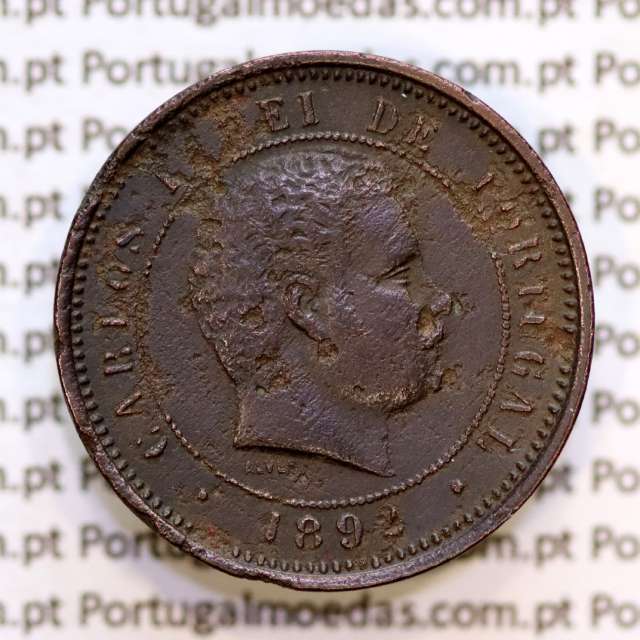 5 réis 1892 bronze D. Carlos I, (BC-), World Coins Portugal KM 530