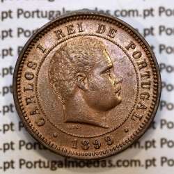 Portugal, 5 Reis 1899 bronze coin of King Carlos I, (XF/UNC), World Coins Portugal KM 530
