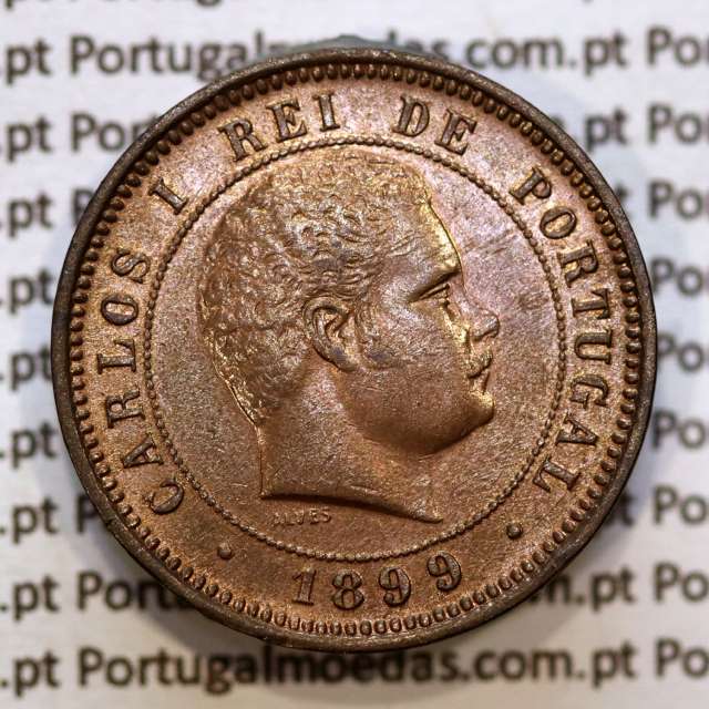 Portugal, 5 Reis 1899 bronze coin of King Carlos I, (XF/UNC), World Coins Portugal KM 530