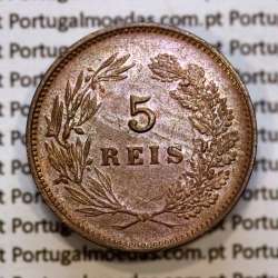 Portugal, 5 Reis 1899 bronze coin of King Carlos I, (XF/UNC), World Coins Portugal KM 530