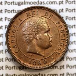 Portugal, 5 Reis 1899 bronze coin of King Carlos I, (XF/UNC), World Coins Portugal KM 530