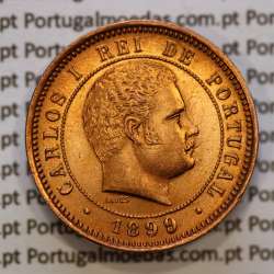 Portugal, 5 Reis 1899 bronze coin of King Carlos I, (XF/UNC), World Coins Portugal KM 530