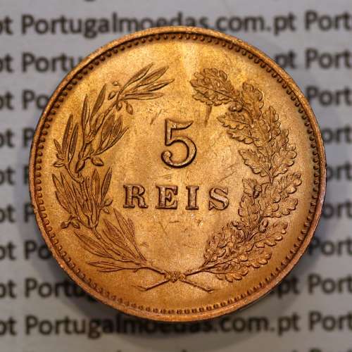 Portugal, 5 Reis 1899 bronze coin of King Carlos I, (XF/UNC), World Coins Portugal KM 530