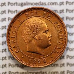 Portugal, 5 Reis 1899 bronze coin of King Carlos I, (XF/UNC), World Coins Portugal KM 530
