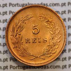 Portugal, 5 Reis 1899 bronze coin of King Carlos I, (XF/UNC), World Coins Portugal KM 530
